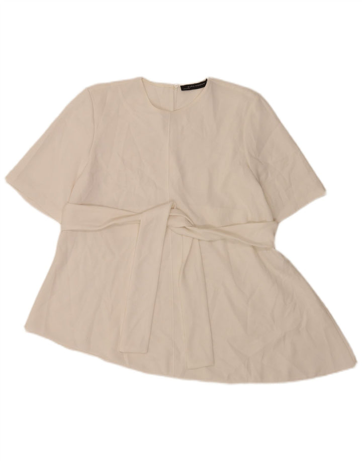 Zara Γυναικεία Ασύμμετρη Μπλούζα Τοπ UK 12 Medium White Polyester