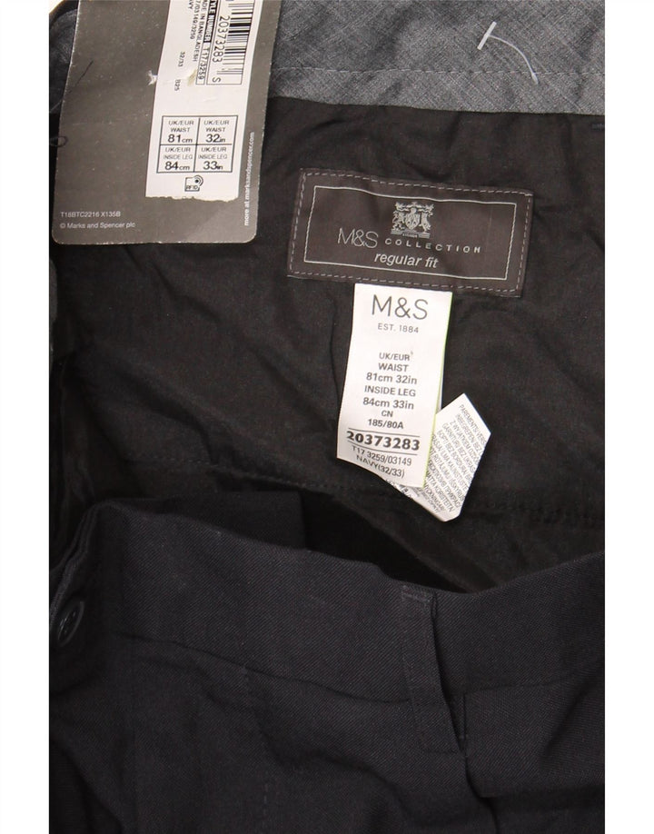 MARKS & SPENCER Ανδρικό παντελόνι με κανονική εφαρμογή W32 L33 Navy Blue Polyester