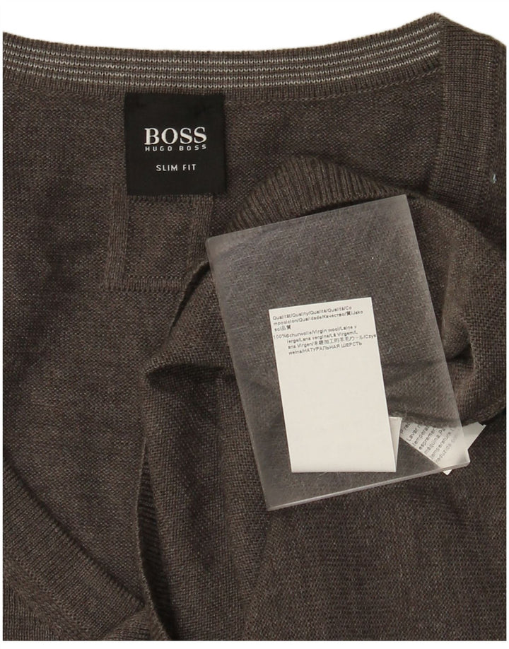 Ανδρικό πουλόβερ HUGO BOSS Slim Fit με V λαιμόκοψη 3XL γκρι μαλλί
