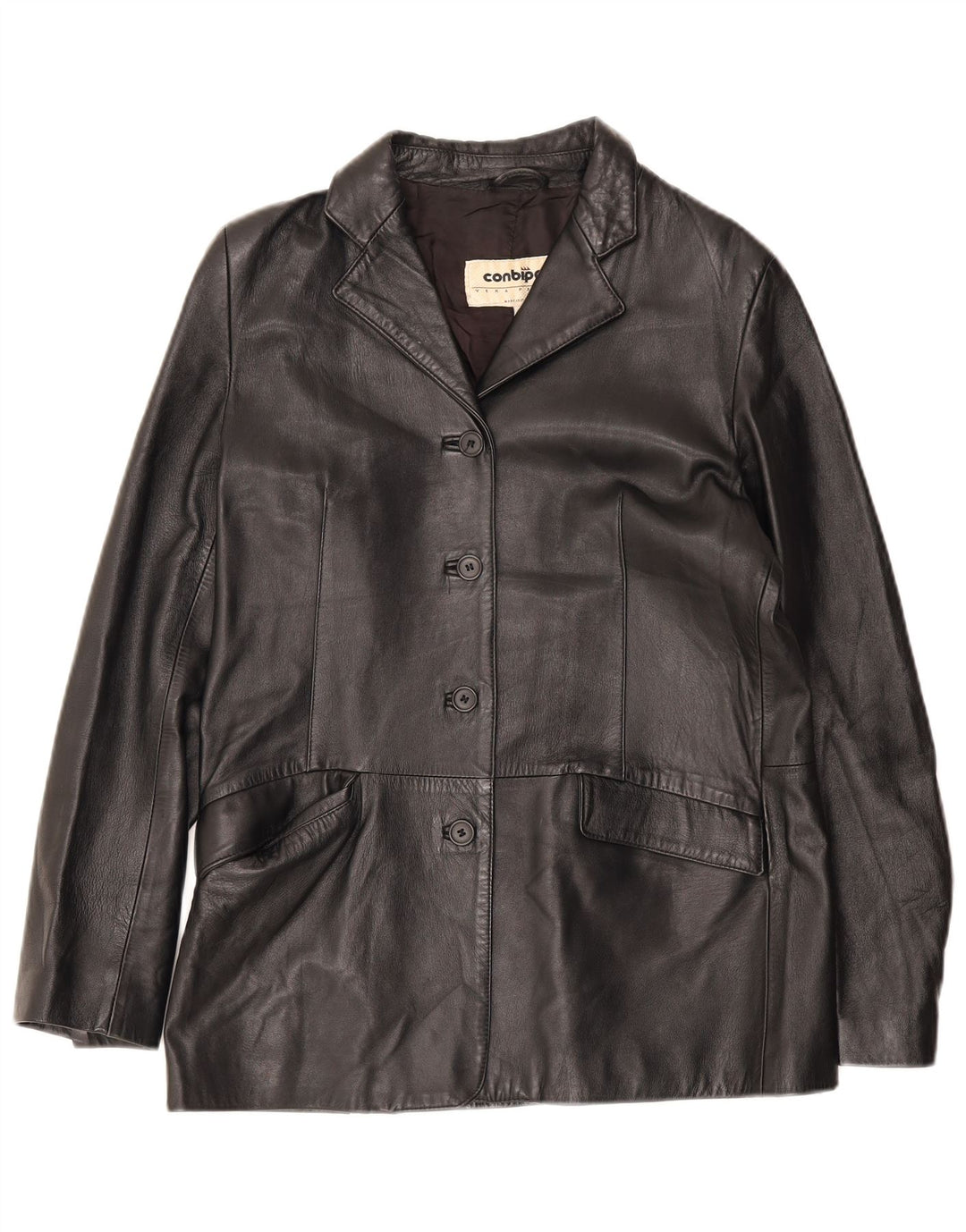 Conbipel Γυναικείο Δερμάτινο Μπουφάν Blazer 4 Κουμπιών IT 48 XL Μαύρο