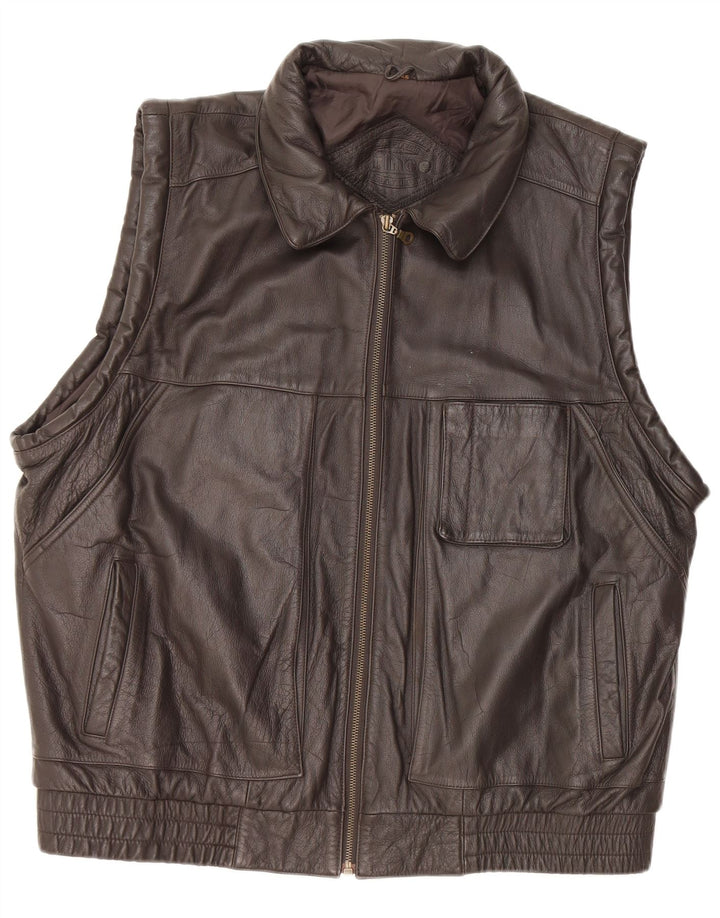 Prince Ανδρικό Δερμάτινο Gilet EU 56 3XL Μαύρο Δερμάτινο