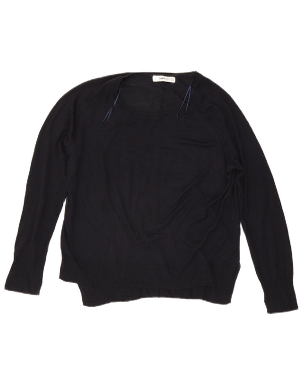 Zara Γυναικείο πουλόβερ με λαιμόκαυμα UK 14 Medium Navy Blue