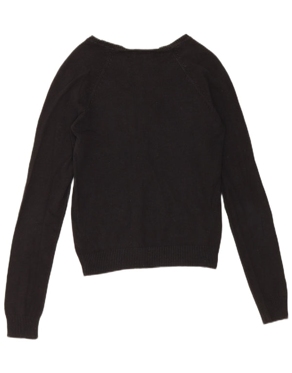 Zara Womens Crop V-Neck Jumper Sweater UK 8 Small Black Cotton
