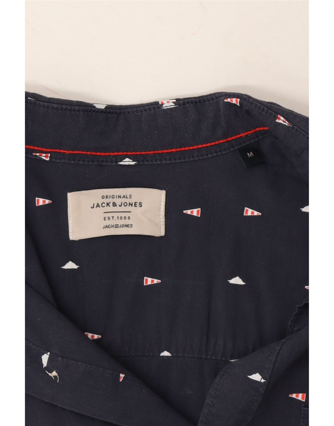 JACK & JONES Mens Abstract Pattern Short Sleeve Shirt Medium Navy Blue Vintage Jack & Jones and Second-Hand Jack & Jones from Messina Hembry 