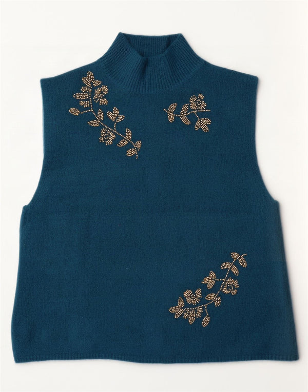 Zara Γυναικείο Γιλέκο Tank Top UK 16 Large Blue Floral Acrylic
