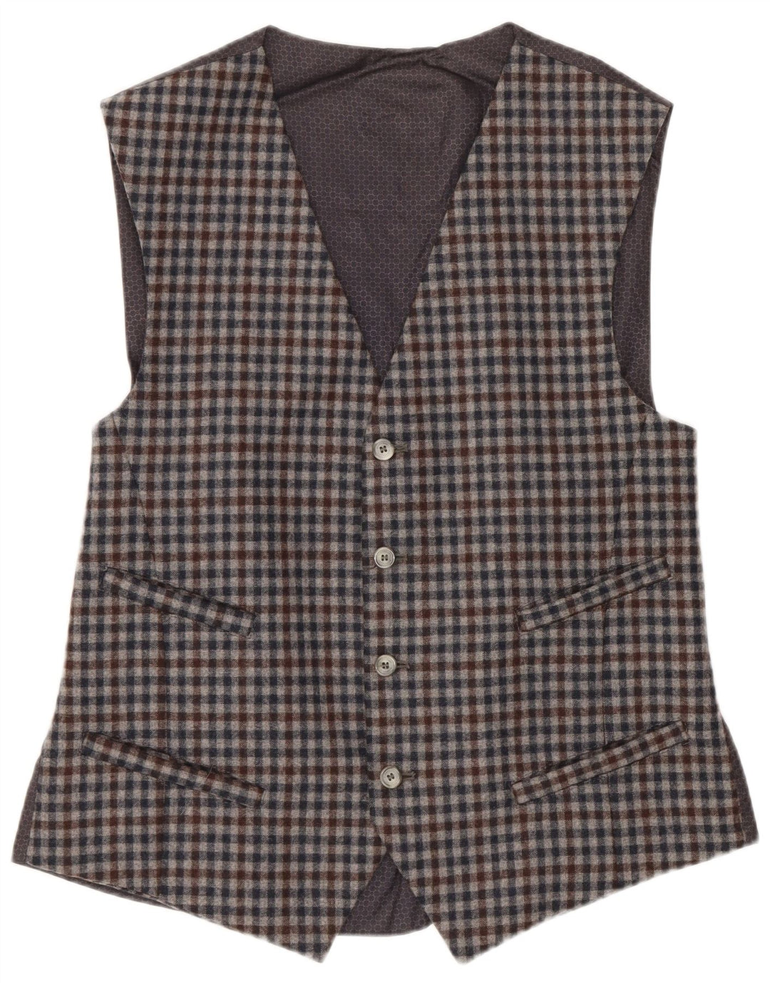 Vintage Ανδρικό Γιλέκο IT 48 Μεσαίο Γκρι Μαλλί Gingham