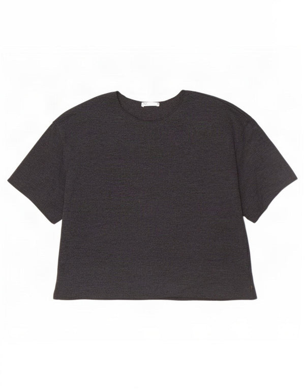 Zara Γυναικείο T-Shirt Top UK 12 μεσαίο γκρι βαμβακερό