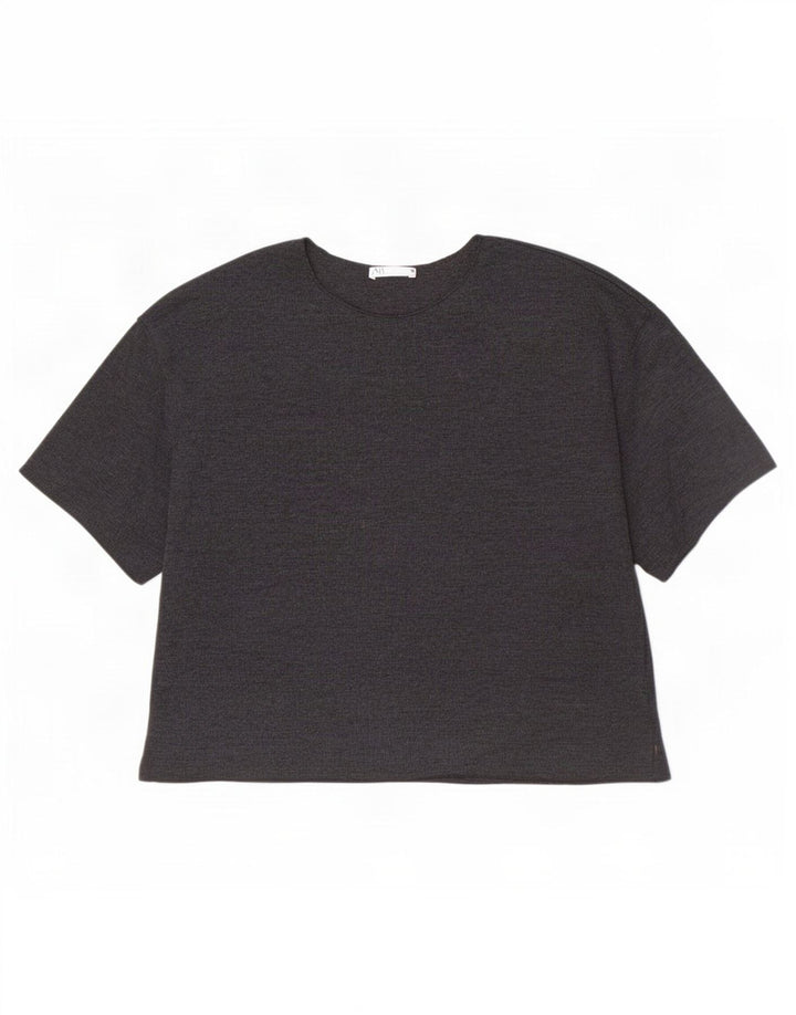 Zara Γυναικείο T-Shirt Top UK 12 μεσαίο γκρι βαμβακερό