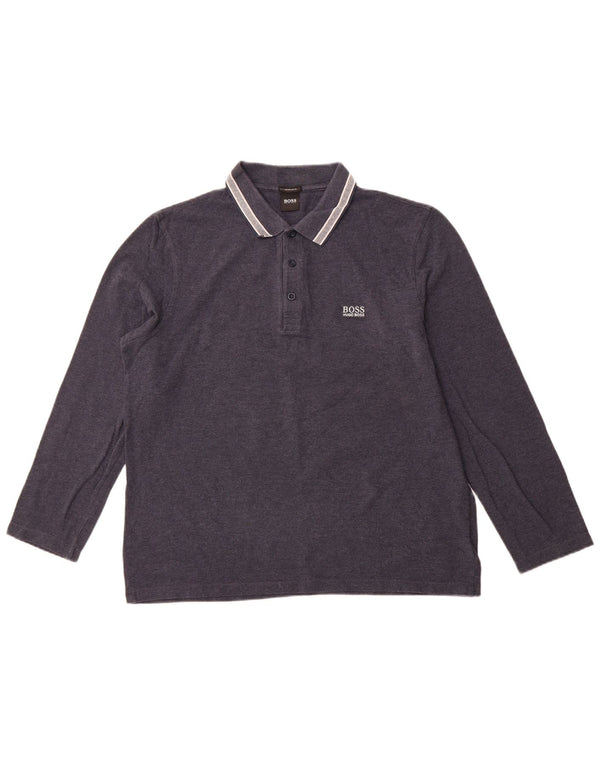 Ανδρικό μπλουζάκι HUGO BOSS με κανονική εφαρμογή, μακρυμάνικο πόλο XL, μπλε βαμβακερό