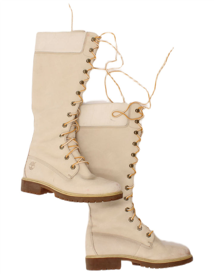 Timberland Γυναικείες Δερμάτινες Μπότες Γόνατο UK Size 6 Μπεζ δέρμα