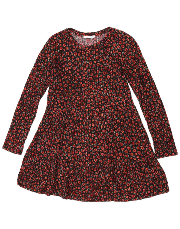 Zara Γυναικείο μακρυμάνικο φόρεμα A-Line UK 12 Medium Black Floral