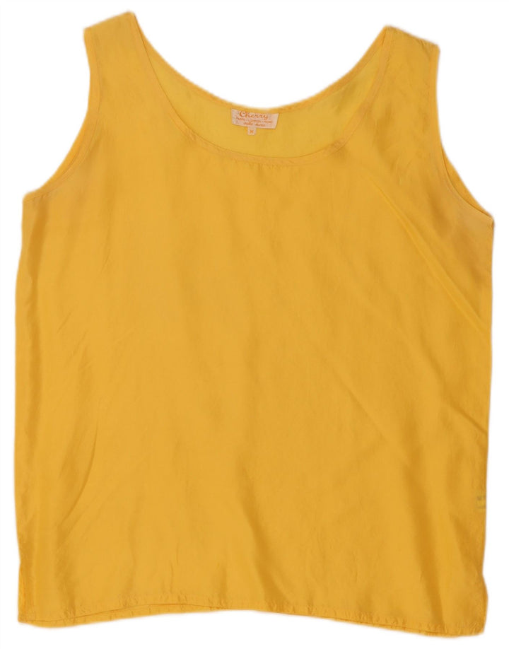 Vintage γυναικεία αμάνικη μπλούζα τοπ UK 14 Medium Yellow Silk