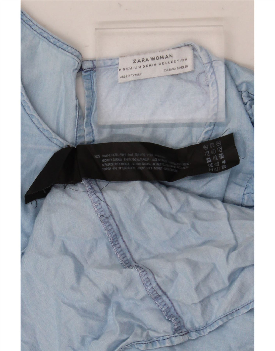 Zara γυναικεία 3/4 μανίκια μπλούζα μπροστινή μπλούζα UK 10 Small Blue Lyocell