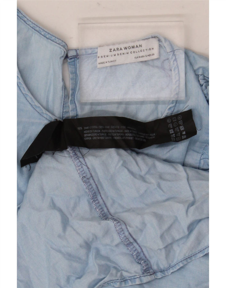 Zara γυναικεία 3/4 μανίκια μπλούζα μπροστινή μπλούζα UK 10 Small Blue Lyocell
