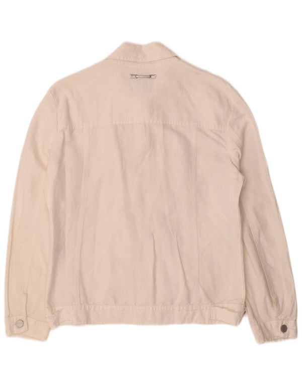 TRUSSARDI JEANS Γυναικείο Μπουφάν Bomber IT 44 Βαμβακερό μεσαίο σε ανοιχτό λευκό