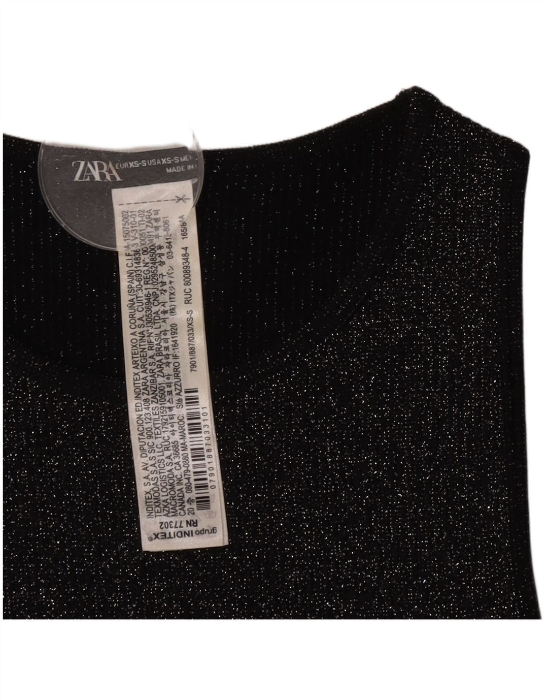 Zara Γυναικείο Αμάνικο Crop Top UK 4 XS Μαύρος Πολυεστέρας