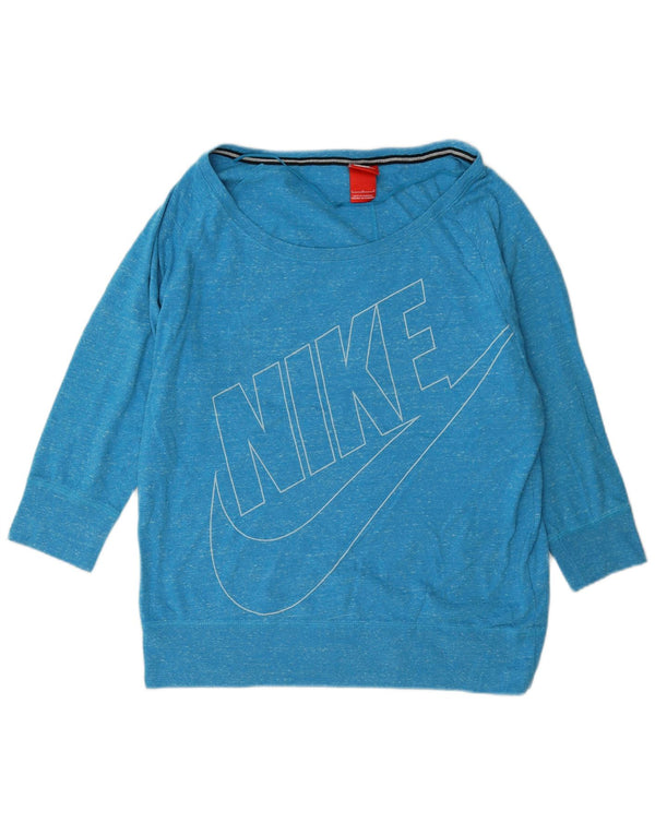 Nike Womens 3/4 Sleeve Graphic Sweatshirt Jumper UK 16 Large Blue Flecked