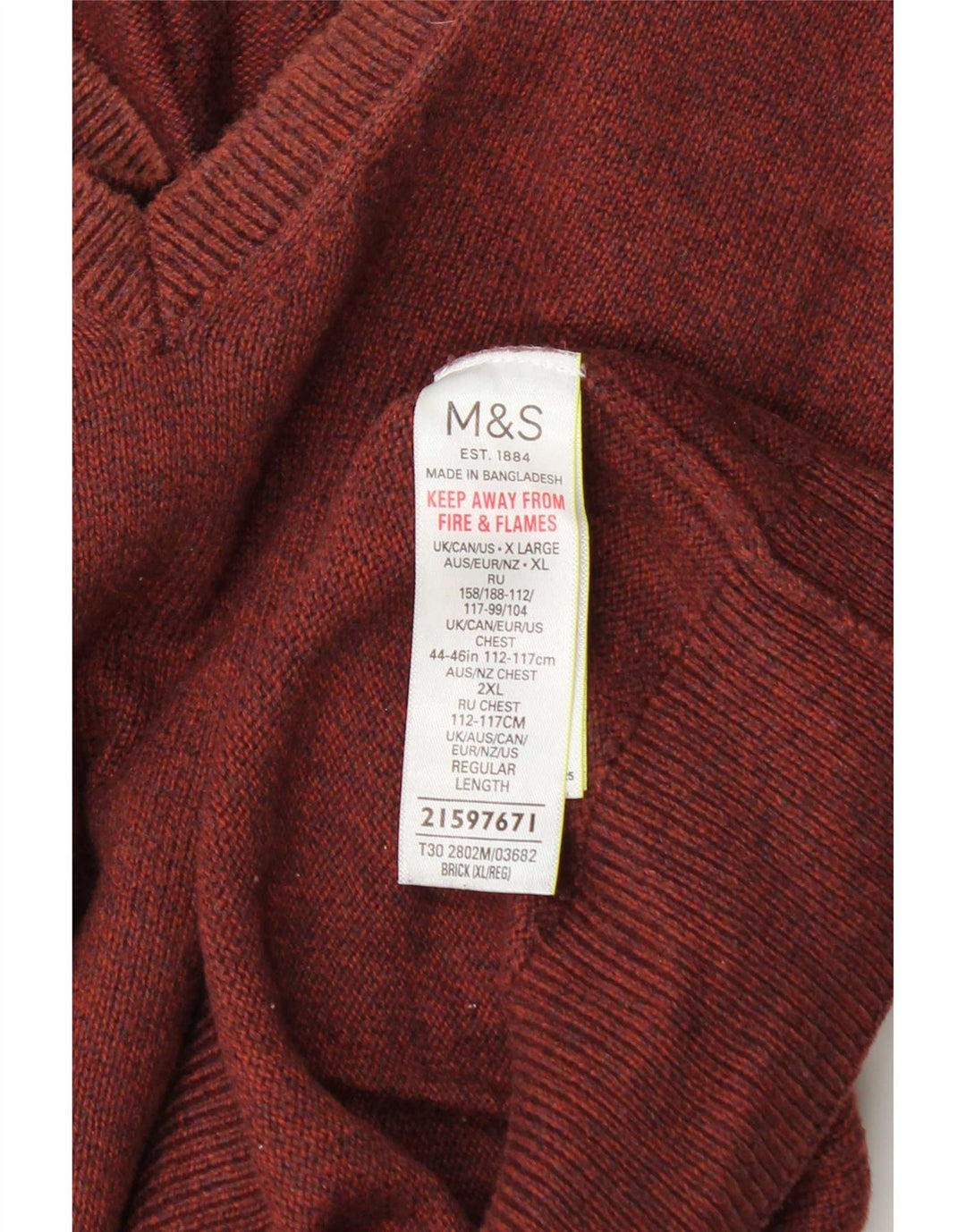 Ανδρικό πουλόβερ Marks & Spencer με V λαιμόκοψη XL Καφέ βαμβακερό