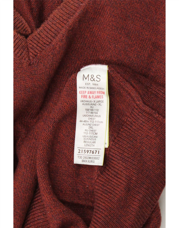 Ανδρικό πουλόβερ Marks & Spencer με V λαιμόκοψη XL Καφέ βαμβακερό