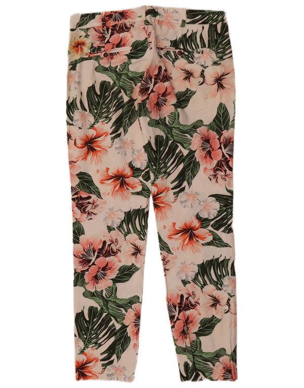 Zara Γυναικείο Slim παντελόνι Chino EU 38 Small W28 L28 Λευκό φλοράλ βαμβακερό