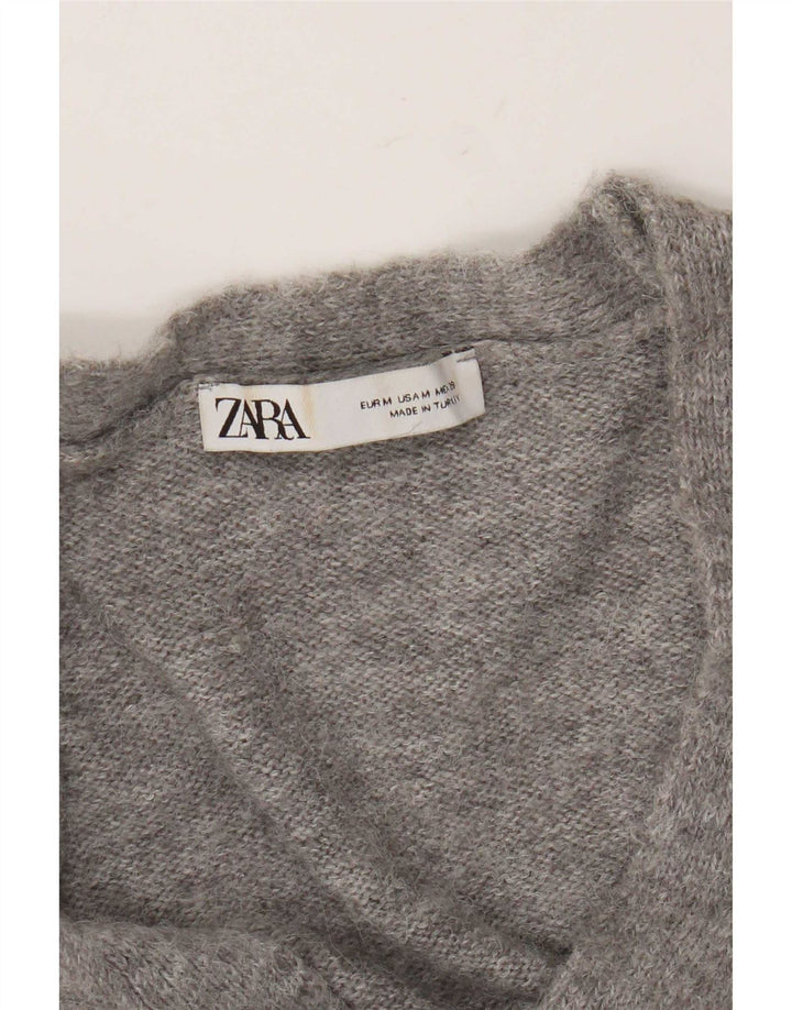 Zara Γυναικεία Ζακέτα Crop UK 14 Medium Grey