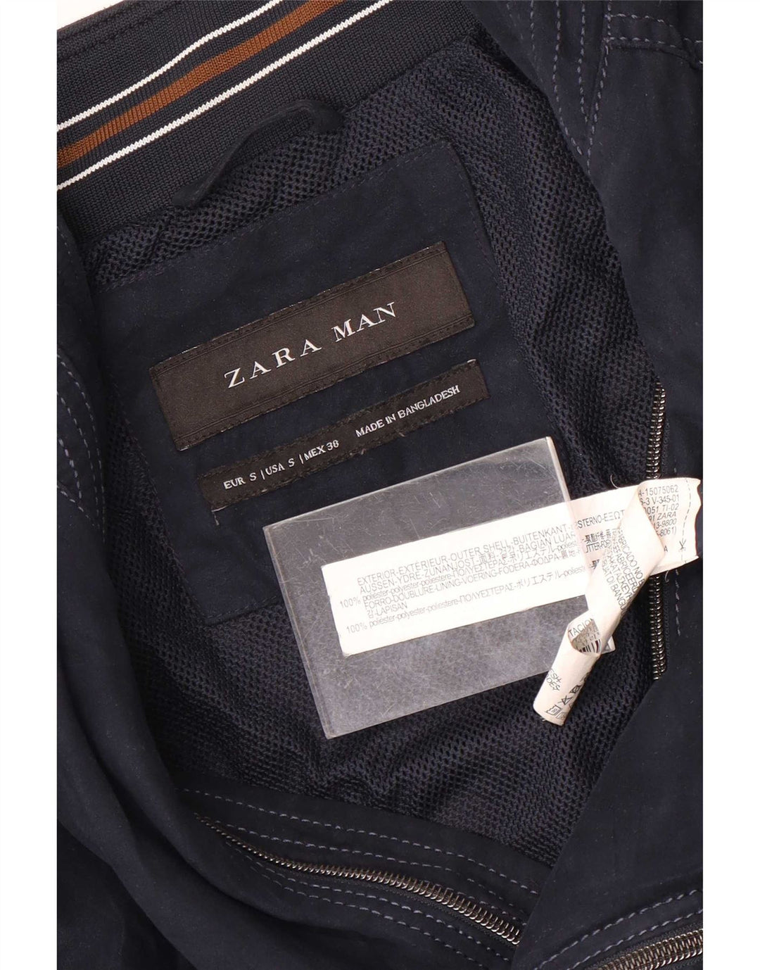 Zara Ανδρικό Bomber Jacket UK 36 Small Navy Blue Polyester