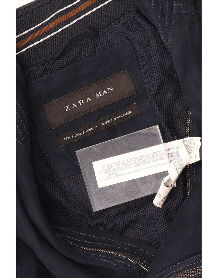 Zara Ανδρικό Bomber Jacket UK 36 Small Navy Blue Polyester