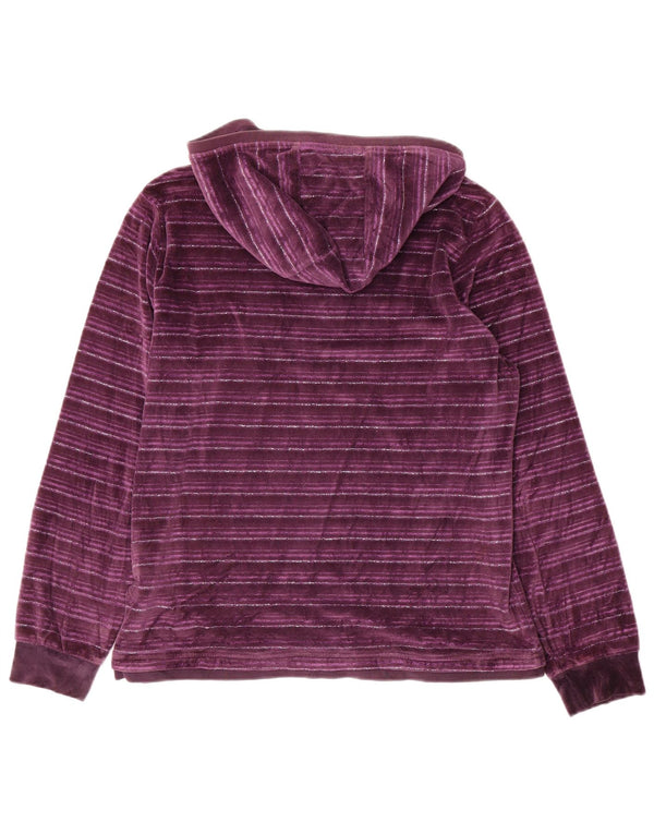 Champion Womens Velor Hoodie Jumper UK 16 Large Purple ριγέ βαμβακερό