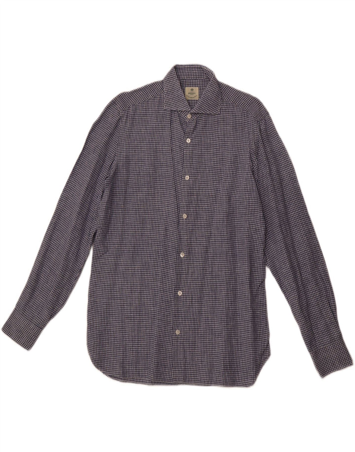 Ανδρικό πουκάμισο BORRELLI μέγεθος 40 15 3/4 μεσαίο μπλε βαμβακερό Gingham