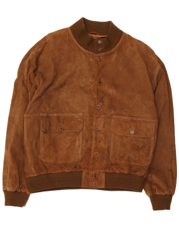 Vintage Ανδρικό Suede Bomber Jacket IT 58 4XL Καφέ Δερμάτινο