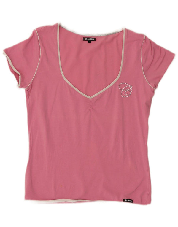 Γυναικείο γραφικό μπλουζάκι Colmar Slim Fit Top UK 16 μεγάλο ροζ βαμβακερό λογότυπο