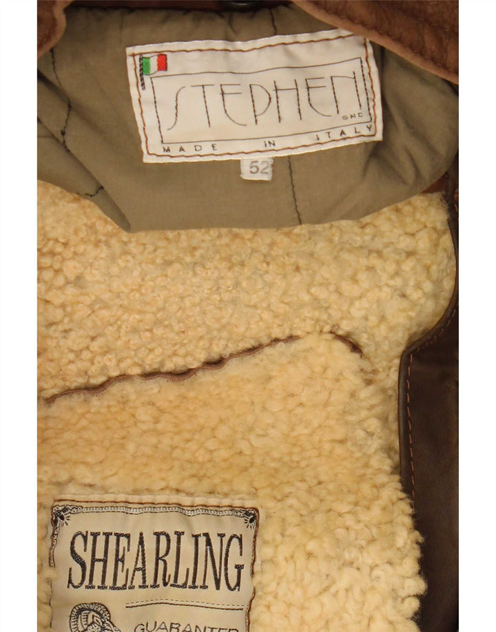 Stephen Mens Shearling Jacket IT 52 XL Brown Colourblock