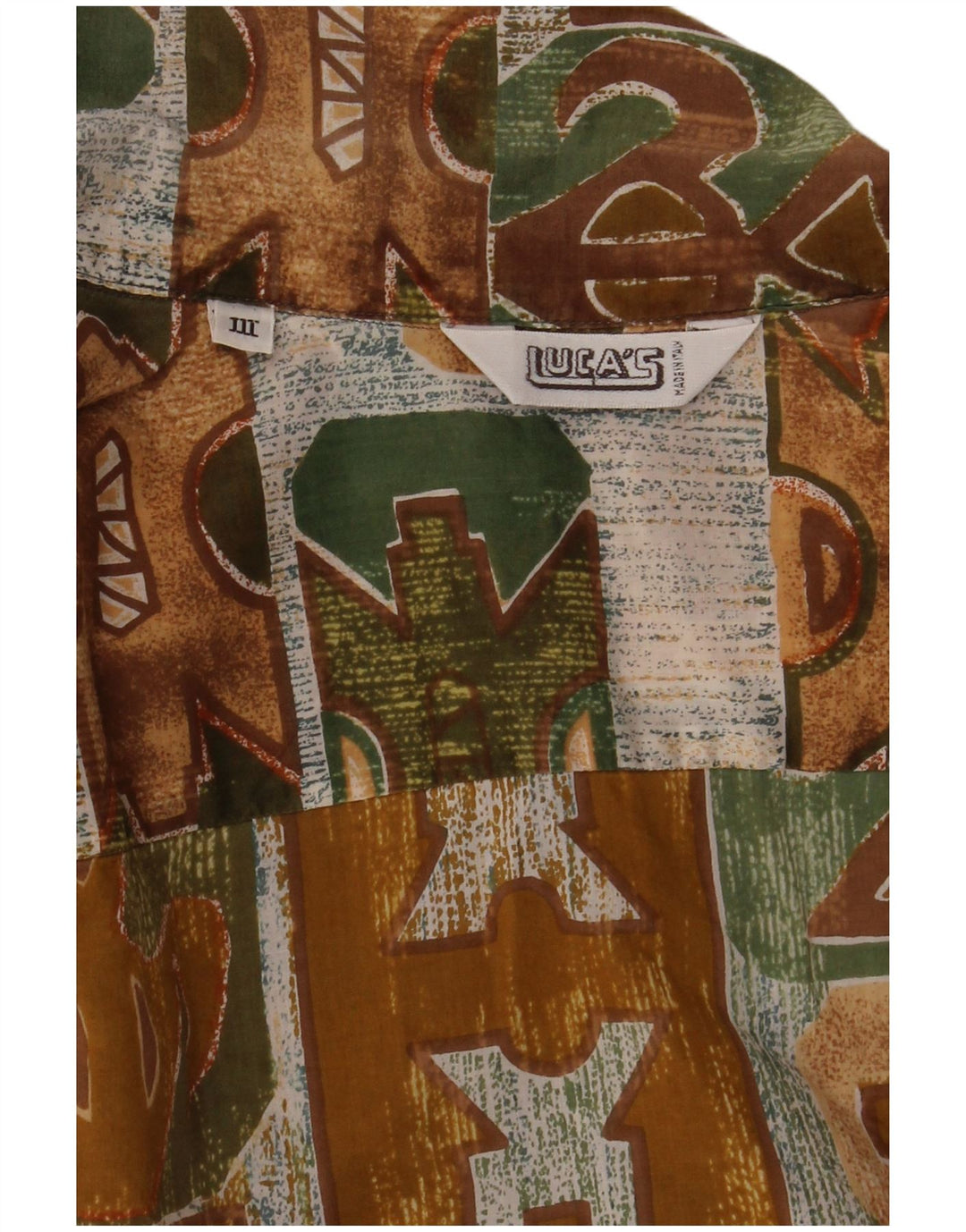 Vintage Ανδρικό κοντομάνικο πουκάμισο Μεσαίο Χακί Γεωμετρικό