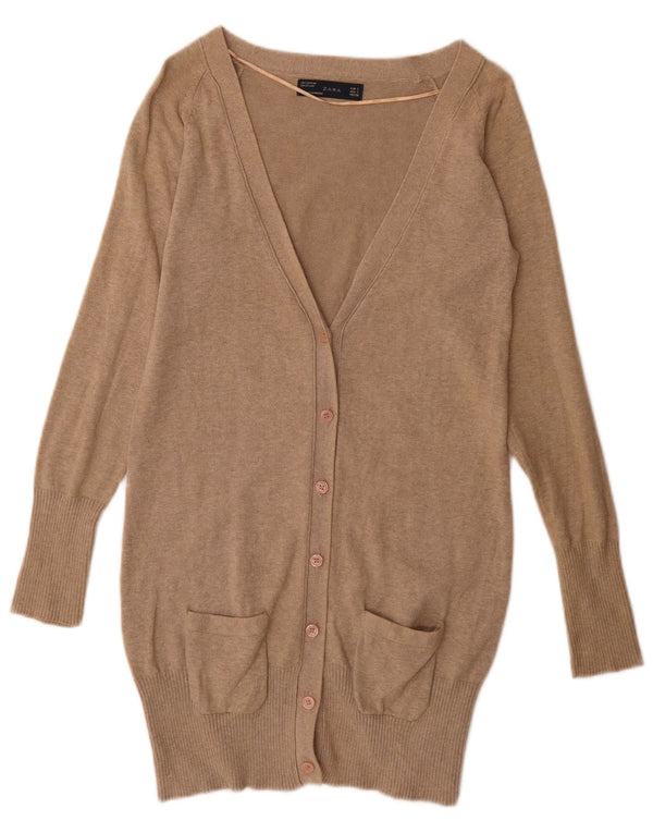 Zara Γυναικείο πουλόβερ ζακέτα Longline UK 10 Small Beige βαμβακερό