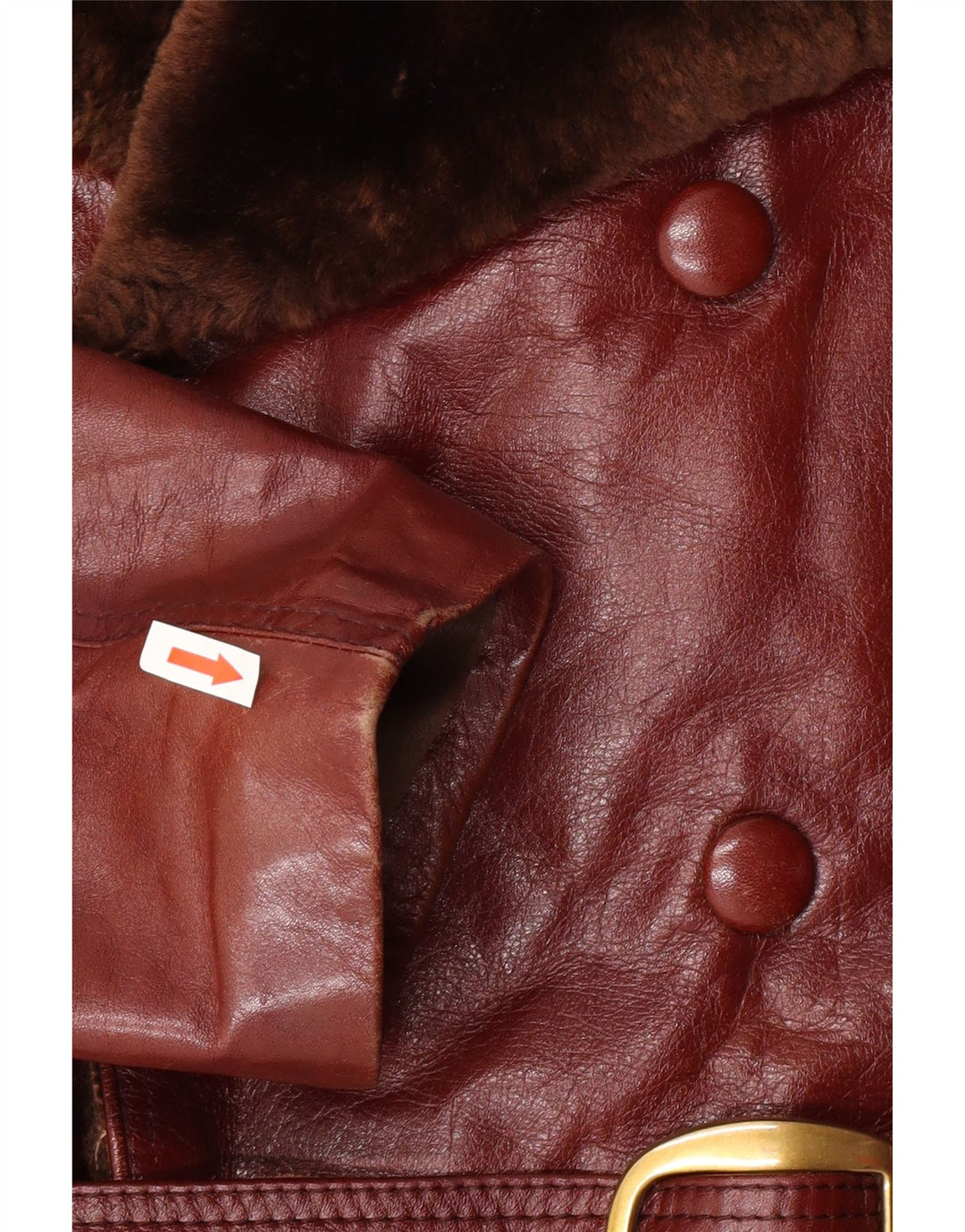 Vintage Ανδρικό Shearling Leather Coat UK 38 Medium Brown Leather