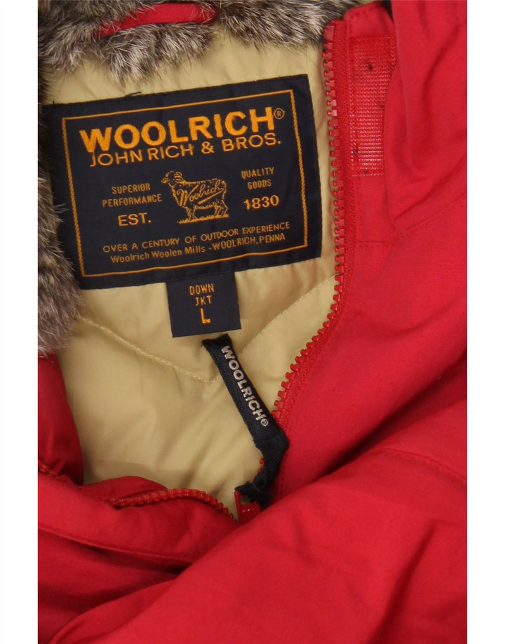 Woolrich Γυναικείο μπουφάν με κουκούλα UK 16 μεγάλο κόκκινο βαμβακερό
