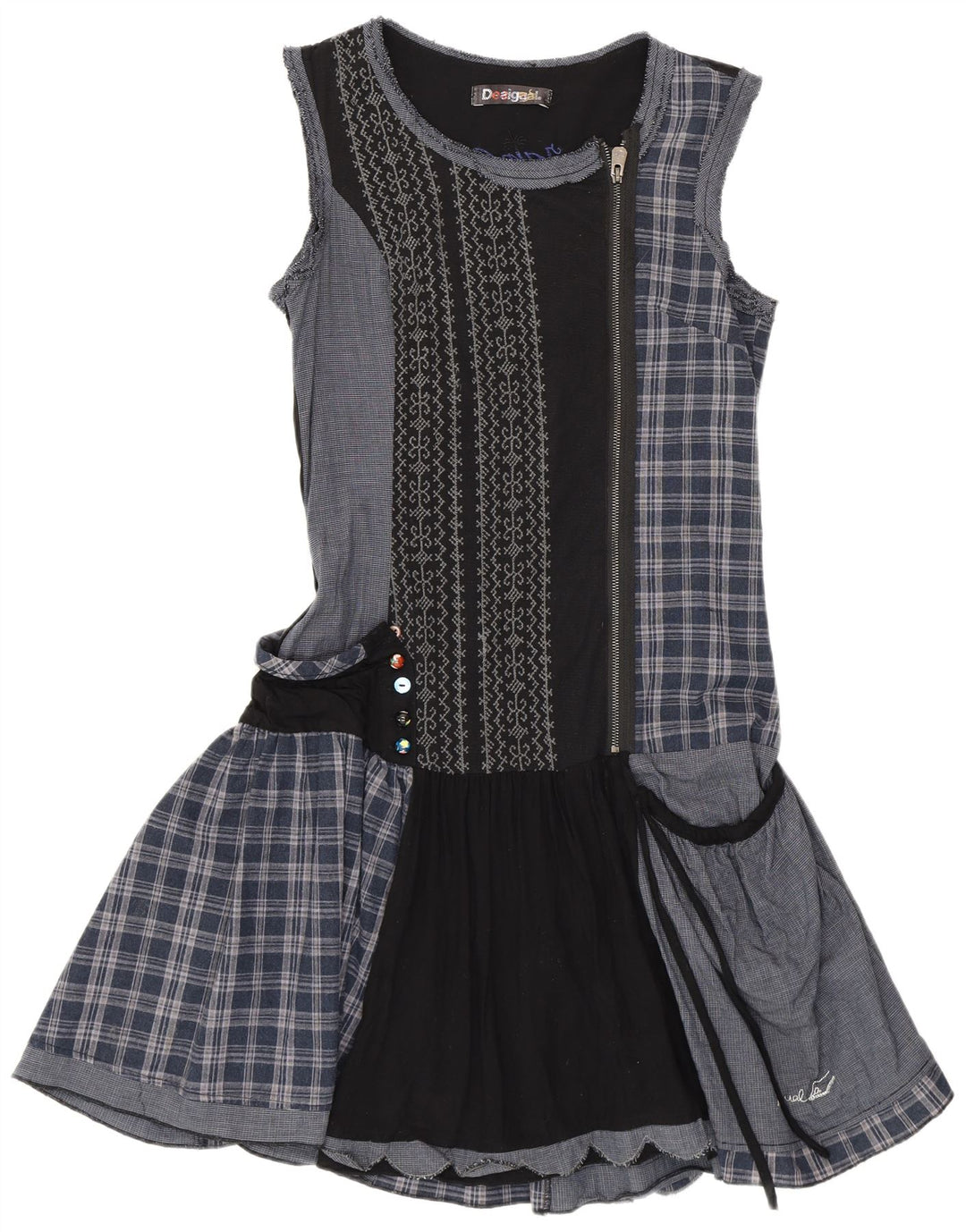Desigual γυναικείο φόρεμα με πτώση μέσης EU 38 Medium Navy Blue Patchwork