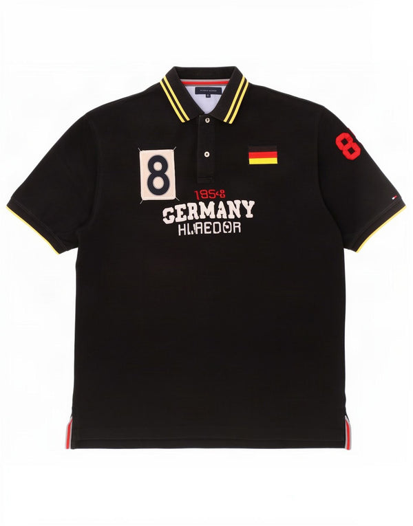 Tommy Hilfiger Ανδρικό γραφικό πόλο μπλουζάκι 2XL μαύρο ριγέ βαμβακερό