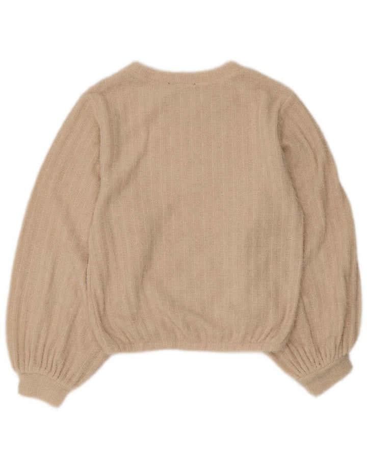 Zara Γυναικείο πουλόβερ με λαιμόκοψη UK 10 Small Beige ριγέ πολυεστέρα