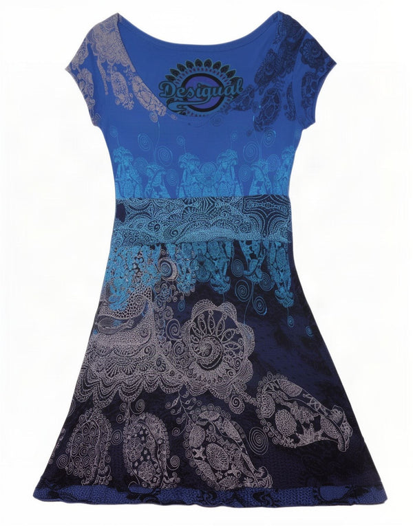 Γυναικείο Desigual Graphic A-Line φόρεμα UK 10 Small Blue Paisley Viscose