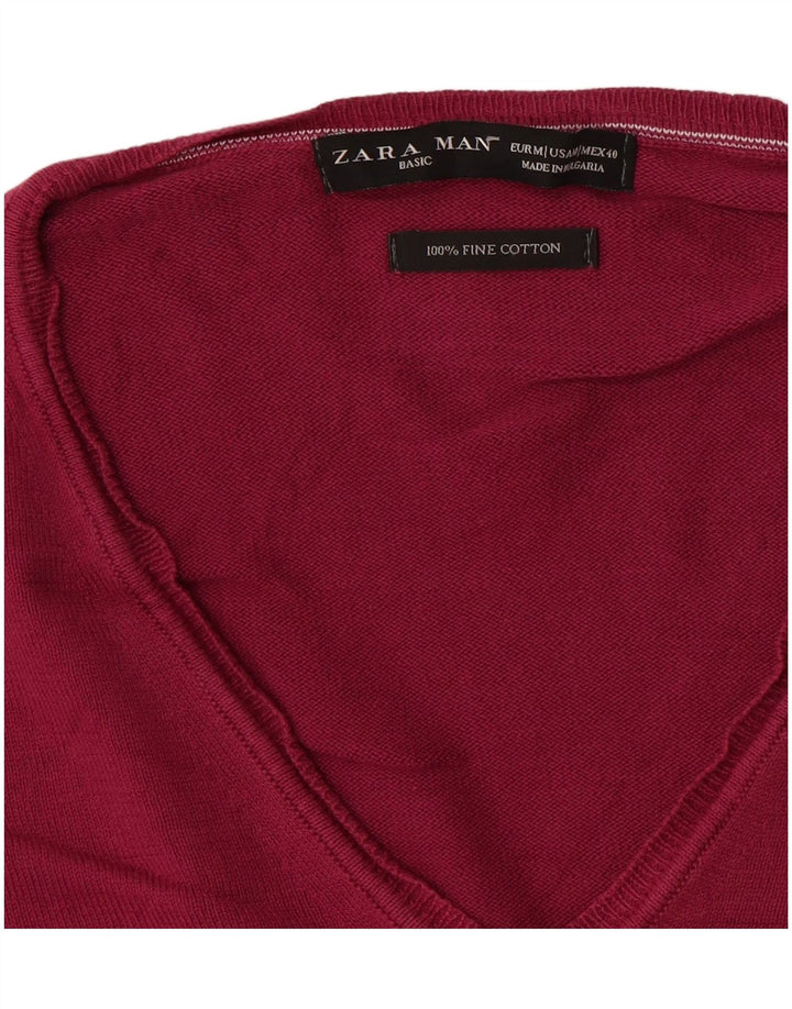 Ανδρικό πουλόβερ Zara με V λαιμόκοψη, μεσαίο ροζ βαμβακερό