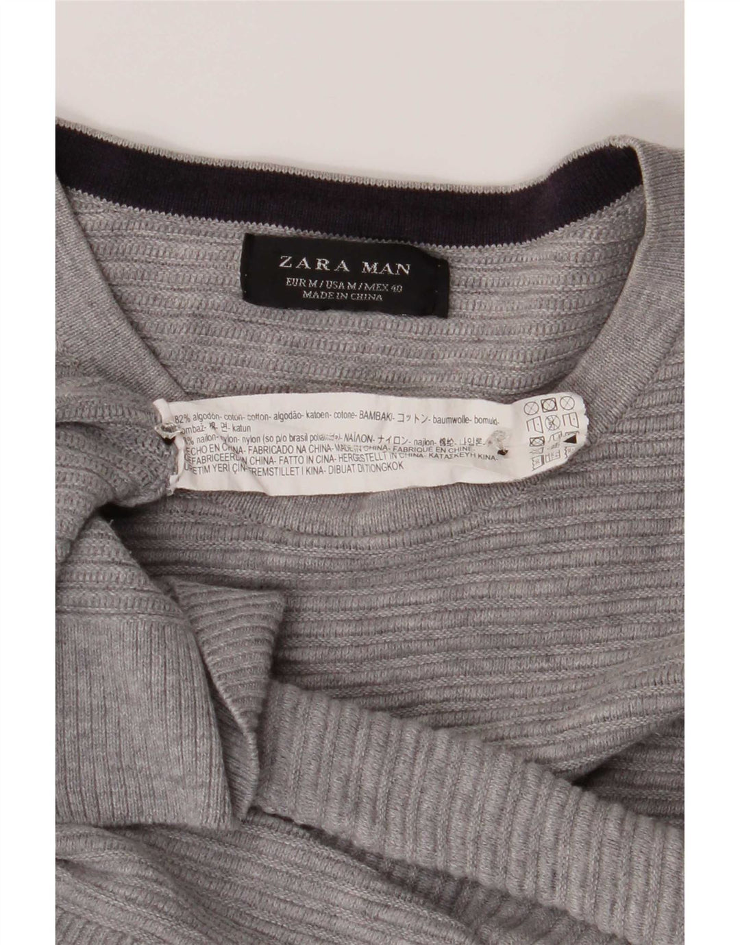 Ανδρικό πουλόβερ Zara με λαιμόκοψη μεσαίου γκρι βαμβακερό