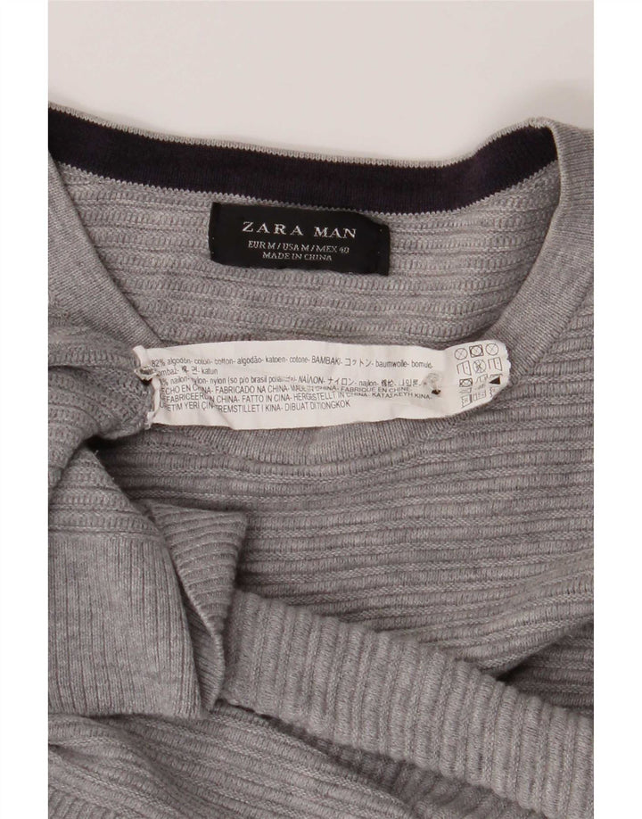 Ανδρικό πουλόβερ Zara με λαιμόκοψη μεσαίου γκρι βαμβακερό
