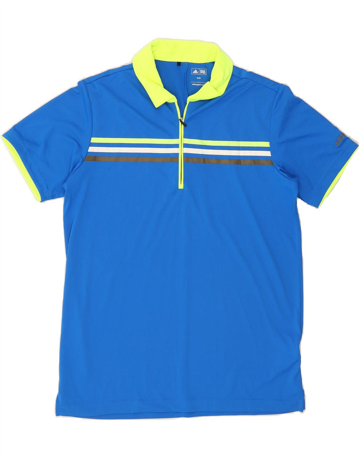 ADIDAS Mens Polo Shirt Medium Blue Striped Polyester Vintage Adidas and Second-Hand Adidas from Messina Hembry 