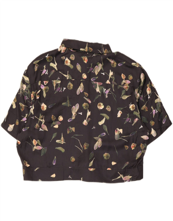 ALL SAINTS Γυναικεία Crop Μπροστινή Γραβάτα Μπλούζα UK 14 Large Black Floral