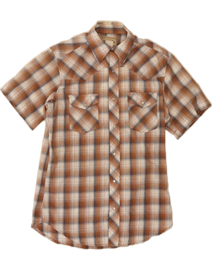 WRANGLER Mens Short Sleeve Shirt Medium Brown Check Vintage Wrangler and Second-Hand Wrangler from Messina Hembry 