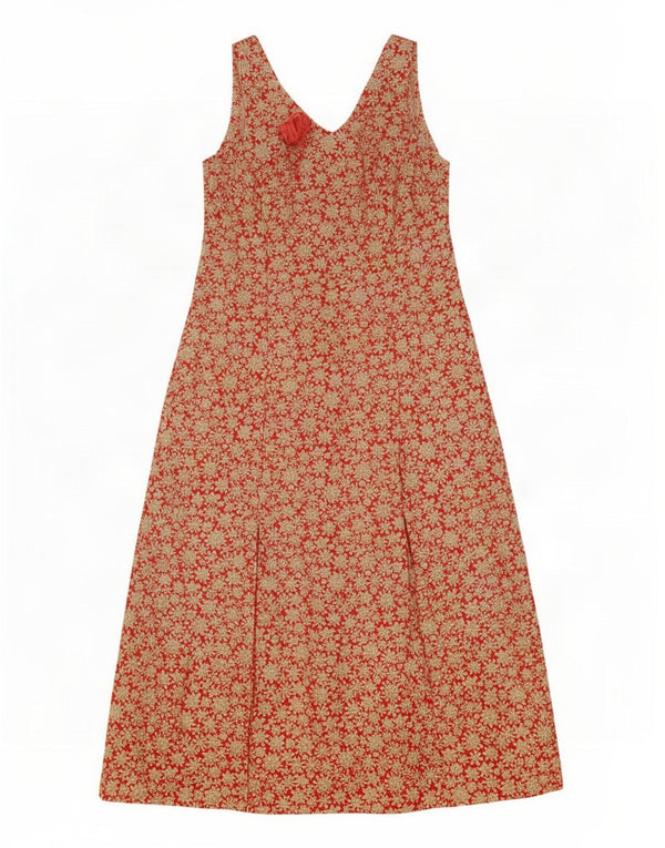 Vintage Γυναικείο Αμάνικο Maxi Φόρεμα UK 12 Medium Red Floral