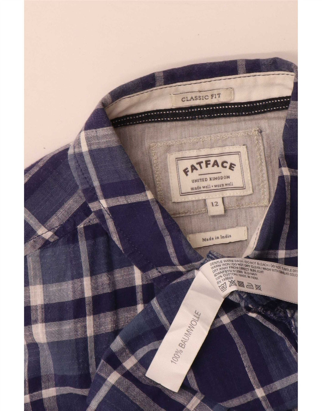 Fat Face Γυναικείο πουκάμισο Classic Fit UK 12 Medium Navy Blue Check Cotton