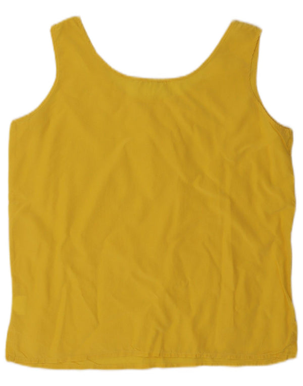 Vintage Γυναικεία Crop Αμάνικη Μπλούζα UK 14 Large Yellow Silk
