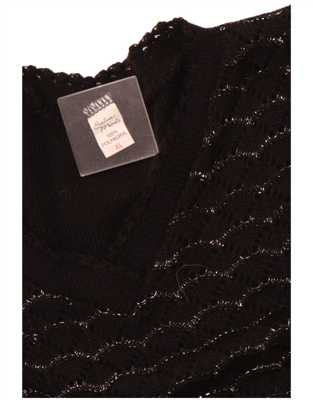 VINTAGE Γυναικείο πουλόβερ με κοντό μανίκι V λαιμόκοψη UK 18 XL μαύρο ριγέ